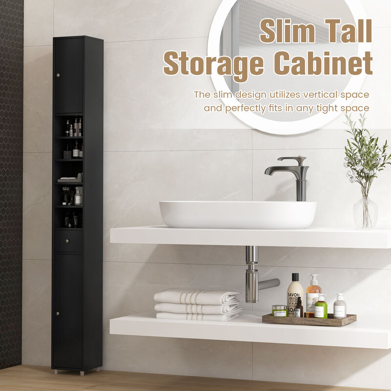 Freestanding Slim Bathroom Cabinet with Drawer and Adjustable Shelves