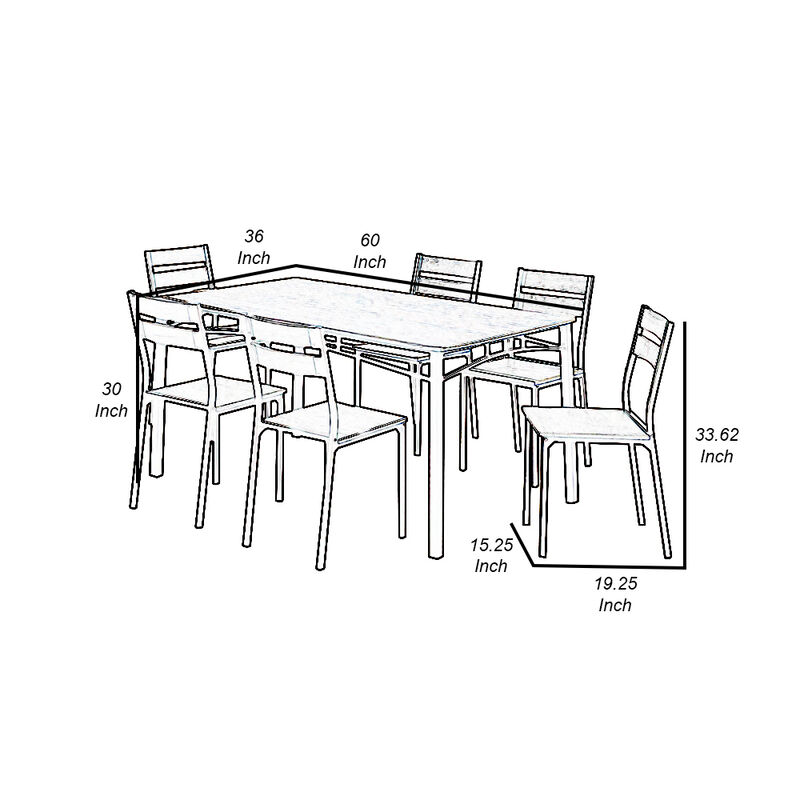 7 Piece Metal And Wood Dining Table Set In Antique Brown - Benzara
