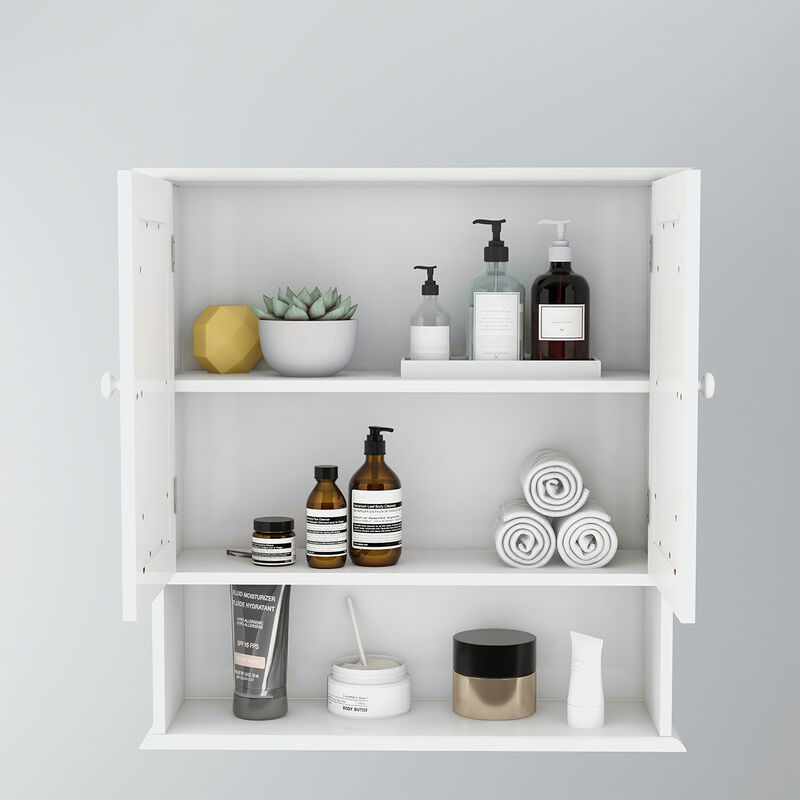 Bathroom Wall Cabinet with Double Mirror Doors and Shelves