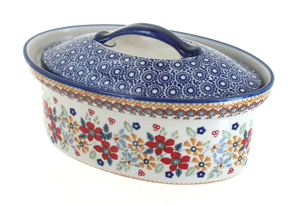Blue Rose Polish Pottery Tulip Small Oval Covered Baker