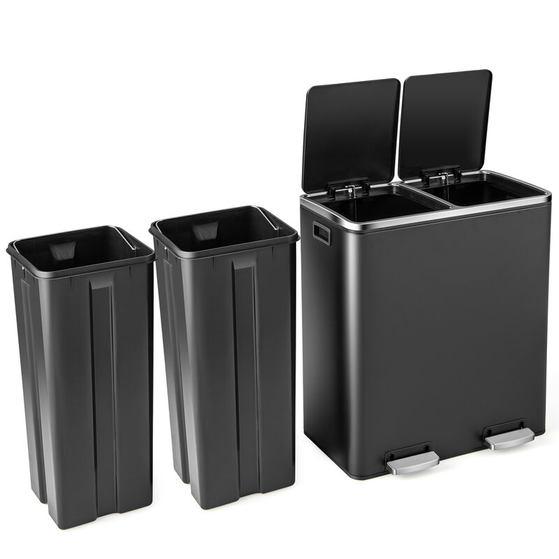 16 Gallon Dual Step Trash Can Recycling Double Bucket Pedal