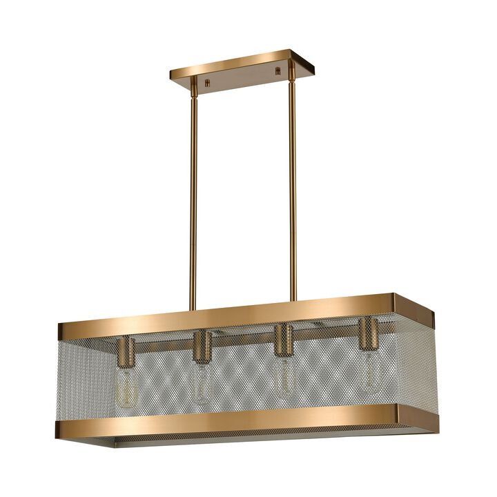 28" Satin Brass and Antique Silver Line in the Sand 4 Light Chandelier
