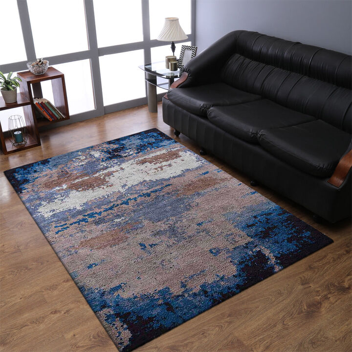 Rugsotic Carpets Hand Knotted Silk 6'x9' Area Rug Abstract Multicolor NS3305
