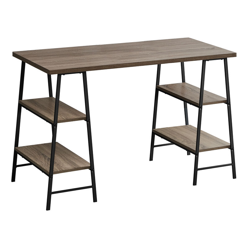 Monarch Specialties I 7523 Computer Desk, Home Office, Laptop, Storage Shelves, 48"L, Work, Metal, Laminate, Brown, Black, Contemporary, Modern