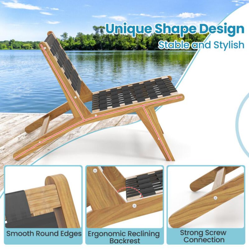 Hivvago Indoor Patio Teak Wooden Chair with Woven Webbing Seat and Backrest
