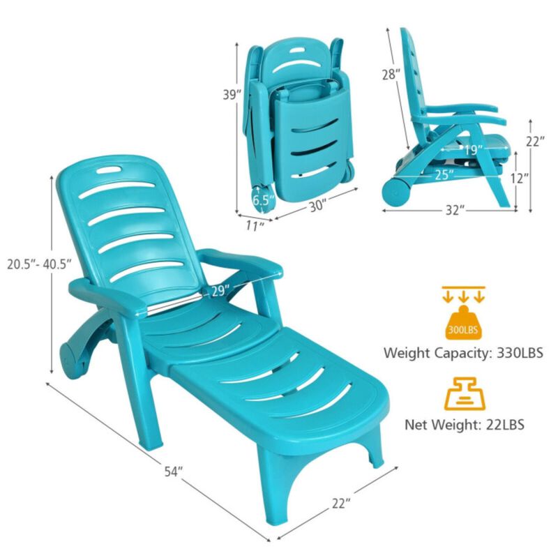 Hivvago 5 Position Adjustable Folding Lounger Chaise Chair on Wheels