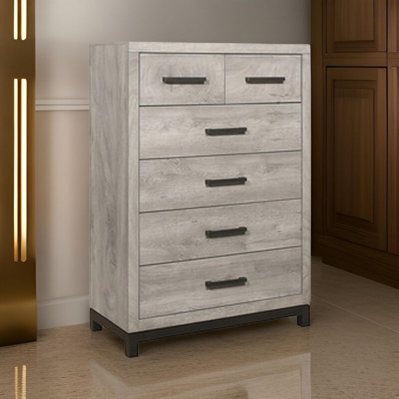 Deena 49 Inch 6 Drawer Tall Dresser Chest with Metal Handles, Light Gray - Benzara