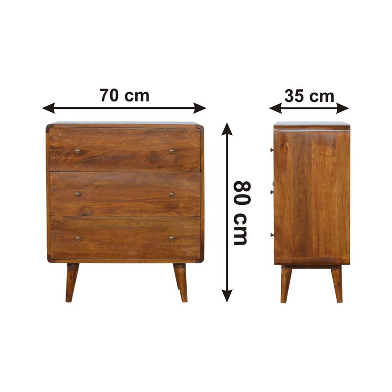 Solid Wood 3 Drawer Curved Chestnut Chest