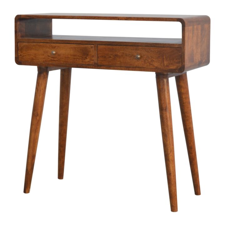 Solid wood Curved Chestnut 2 Darwer  Console Table