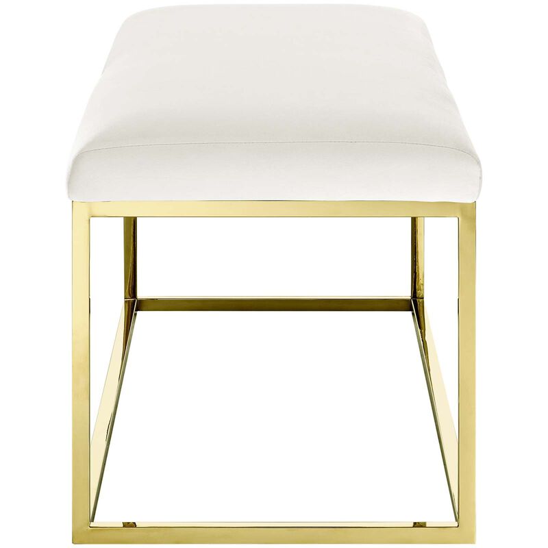 Modway Anticipate Velvet Upholstered Modern Bench With Stainless Steel Frame in Gold Ivory