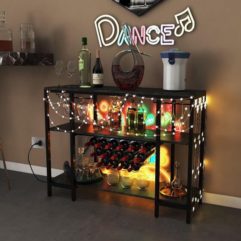 Industrial Wine Rack Wine Bar Cabinet with Storage Shelves