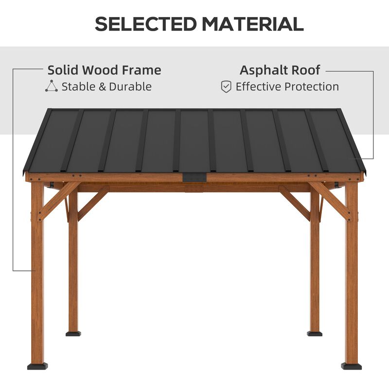 Brown Garden Pavilion: 12'x11' Hardtop Gazebo with Wooden Frame