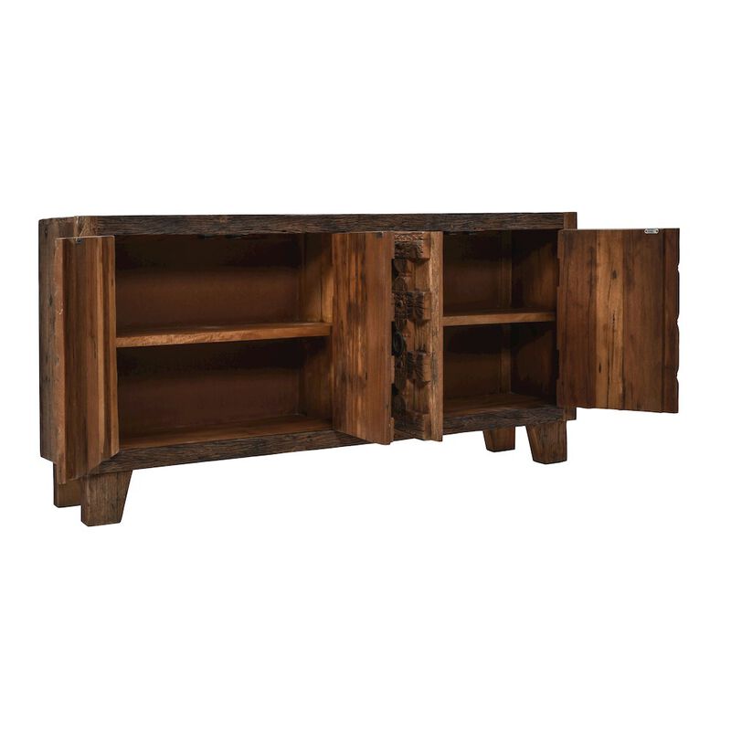 Jofran Colton 71 Reclaimed Solid Wood Four Door Accent Storage Cabinet Sideboard