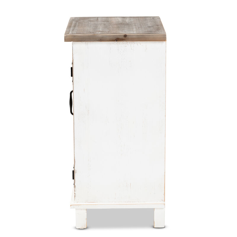 Baxton Studio Faron Two Tone Distressed White And Oak Brown Finished Wood 1 Door End Table