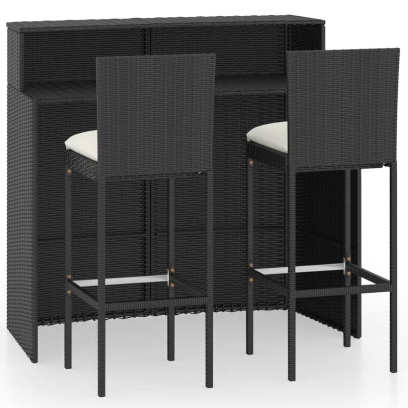 vidaXL 3 Piece Garden Bar Set with Cushions Black