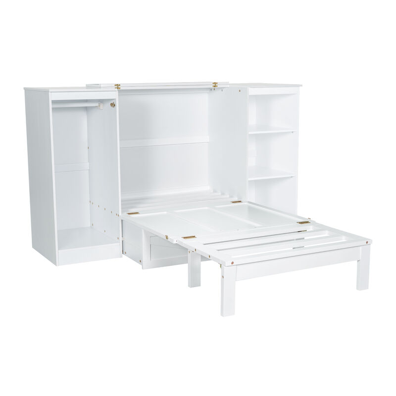 Merax Murphy Bed with Bedside Shelves and Wardrobe