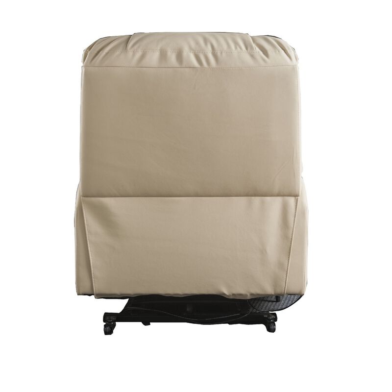 Contemporary Polyurethane Upholstered Metal Recliner with Power Lift, Beige-Benzara