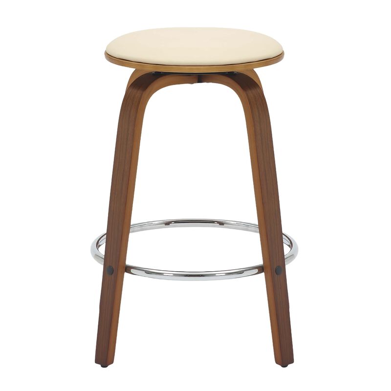 LeisureMod Pelya Modern Swivel Counter Stool Upholstered in Leather in Taupe