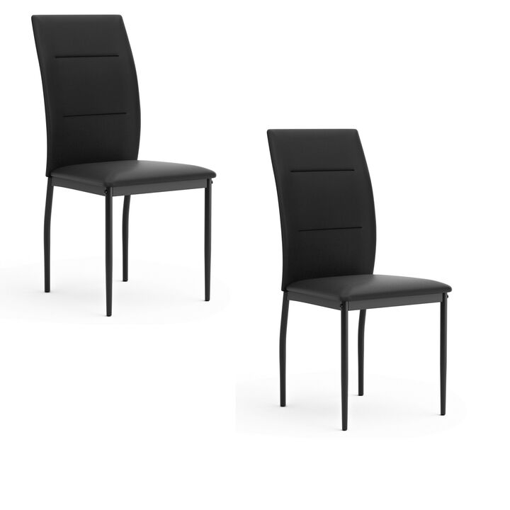 Miya Side Dining Chair Set of 2, Black Faux Leather, Sleek Metal Legs