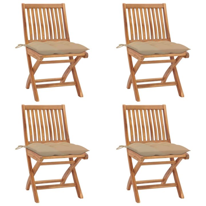 vidaXL Folding Garden Chairs with Cushions 4 pcs Solid Teak Wood