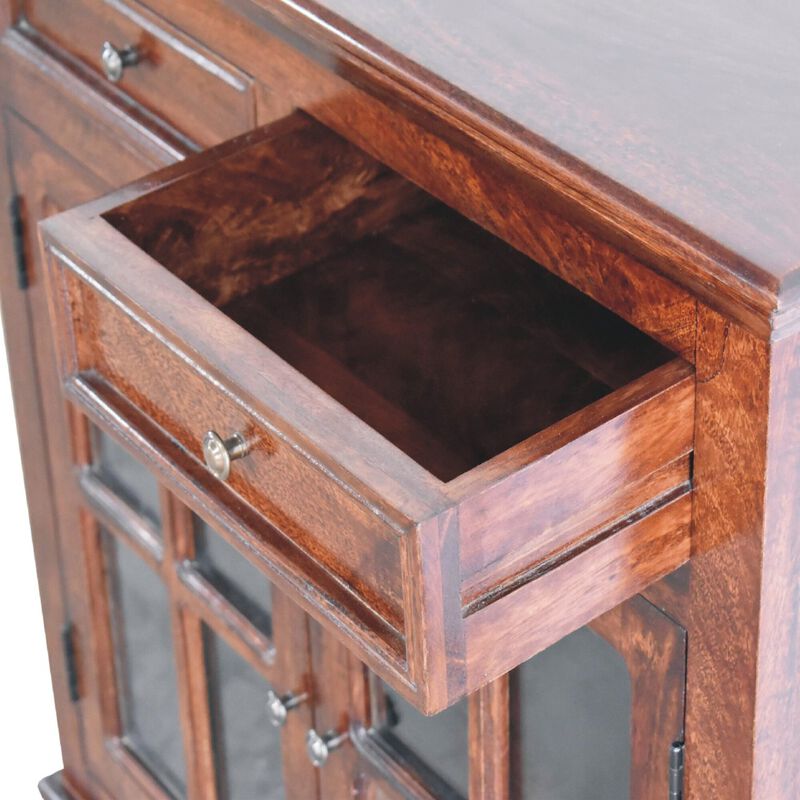 Solid Wood Cherry Cabinet with Glazed 2 Doors 2 Drawer