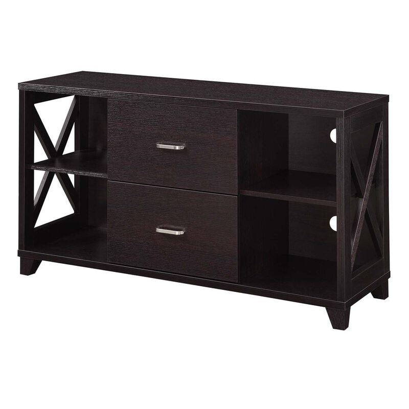 Convenience Concepts Oxford Deluxe 2 Drawer TV Stand with Shelves for TVs up to 55 Inches, Brown