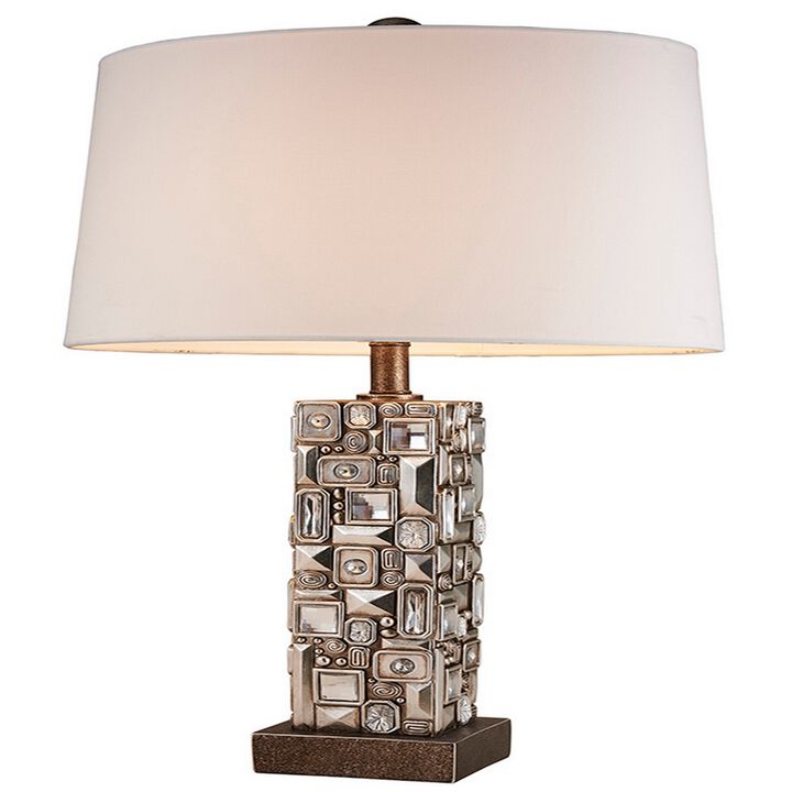 Table Lamp with Abstract Mirror Block Base, Bronze-Benzara