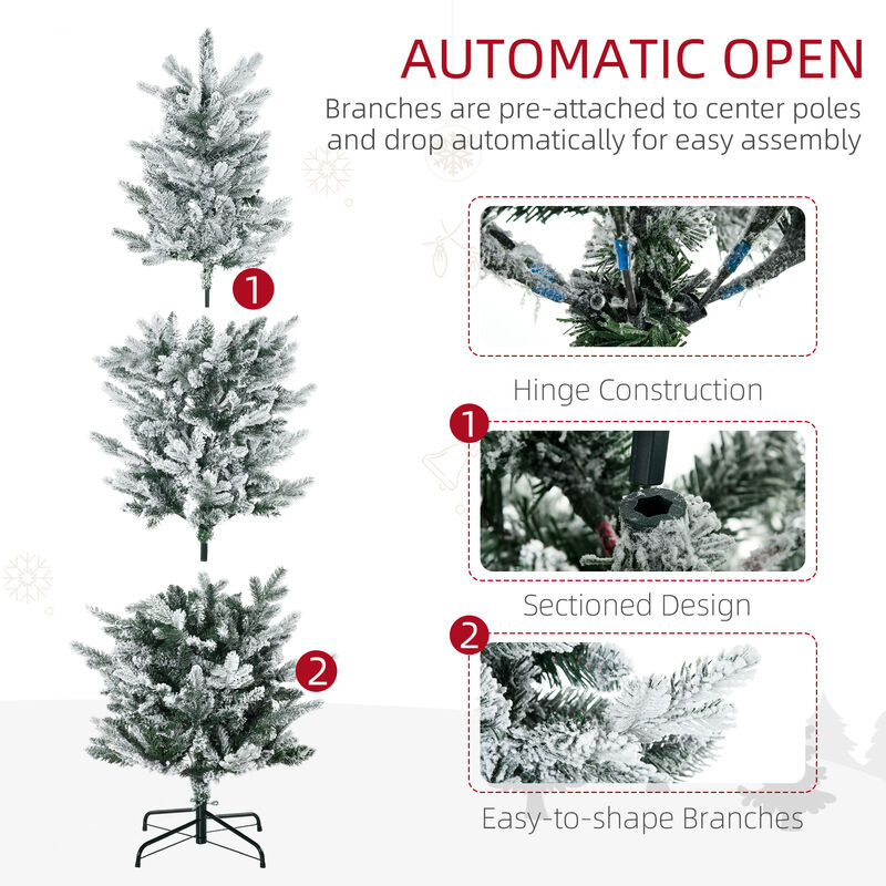 HOMCOM 6' Artificial Christmas Tree with Sonw Flocked, Auto Open