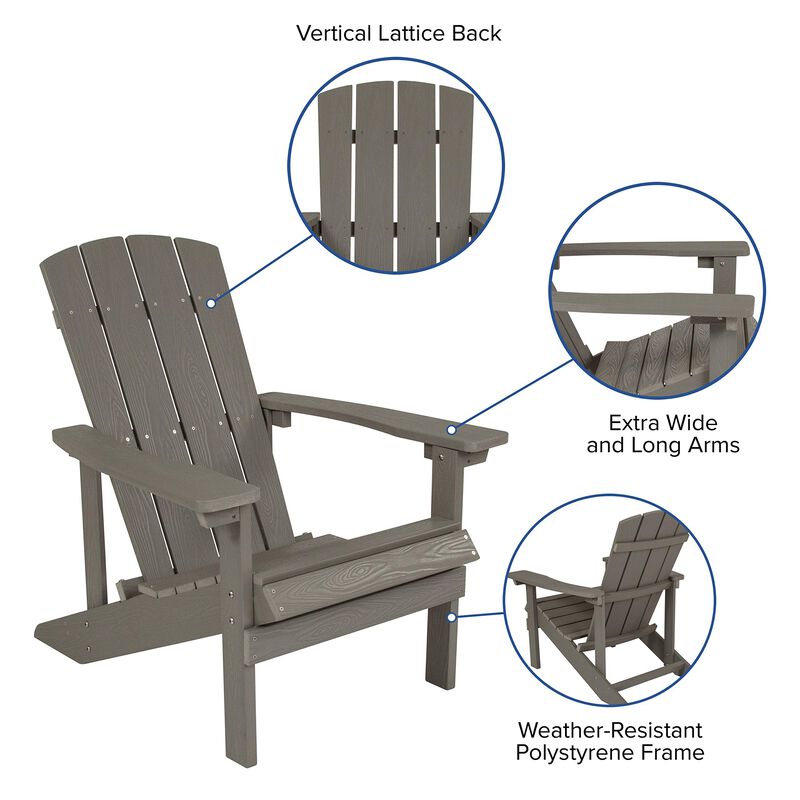 Flash Furniture Charlestown Indoor/Outdoor Faux Wood Adirondack Chair, Weather-Resistant Polyresin Patio Adirondack Chair with 350-lb. Static Weight Capacity, Gray