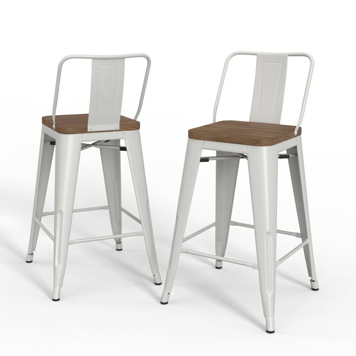 Simpli Home 24 Inch Metal / Wood Counter Height Stool (Set Of 2) In White