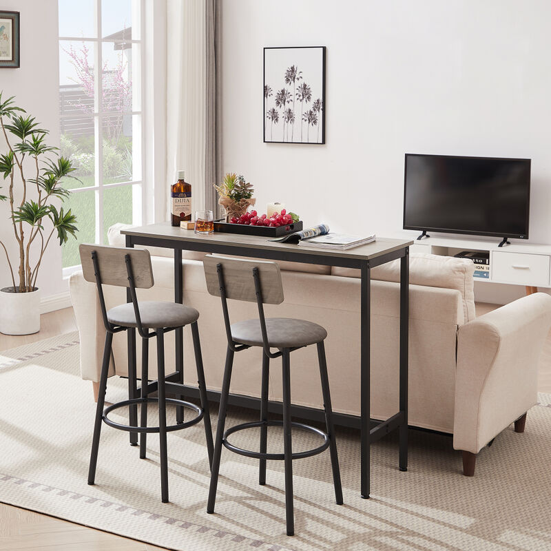 Bar Table Set With 2 Bar Stools PU Soft Seat With Backrest, 43.31" L X 15.75" W X 35.43"