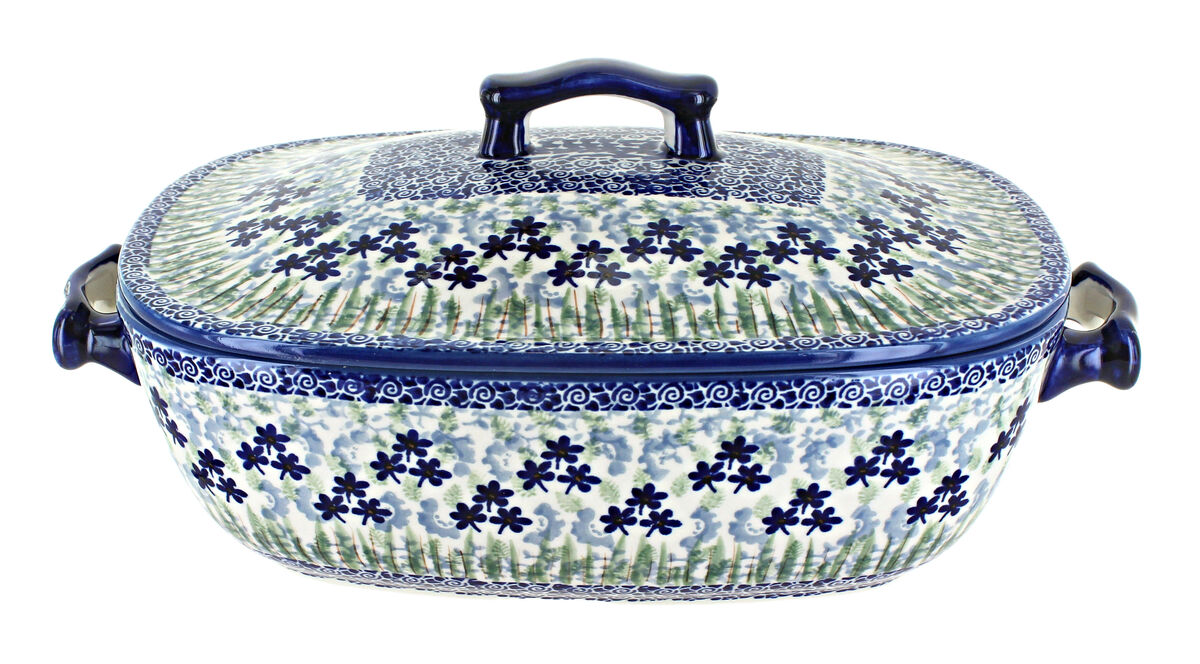 Blue Rose Polish Pottery Tulip Roaster with Lid