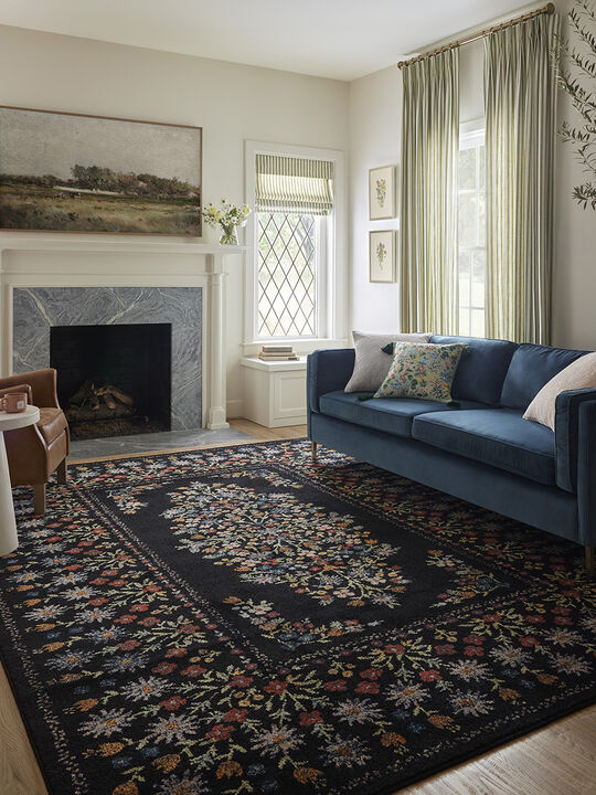Laurel LAU-02 Black 18" x 18" Sample Rug by Rifle Paper Co.