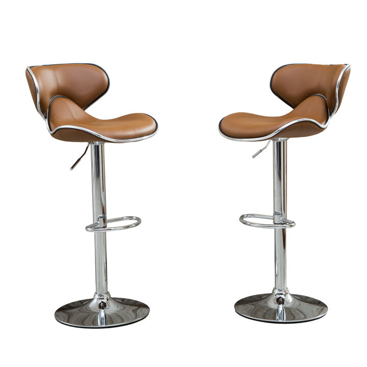 Luxurious Modern Air Lift Bar Stools with Adjustable Faux Leather Cushions (Set of 2)