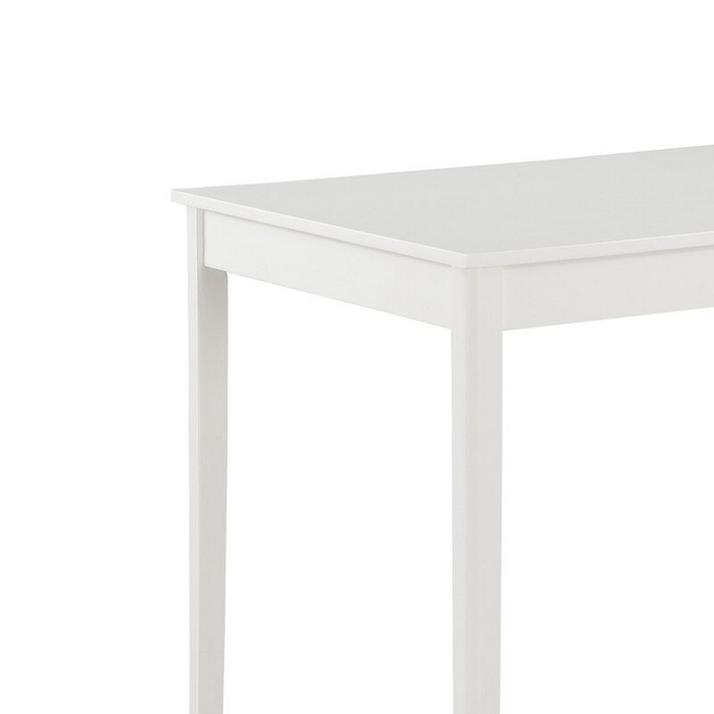 Lav 5 Piece Dining Table and 4 Chair Set, Open Backs, White Solid Wood - Benzara