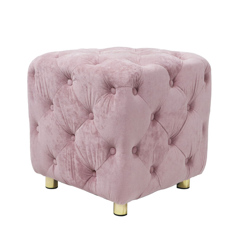 Pink Modern Velvet Upholstered Ottoman, Exquisite Small End Table, Soft Foot Stool