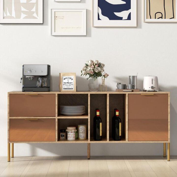 Hivvago Mirrored Buffet Cabinet with 2 Drawers and 1 Door for Living Room-Natural