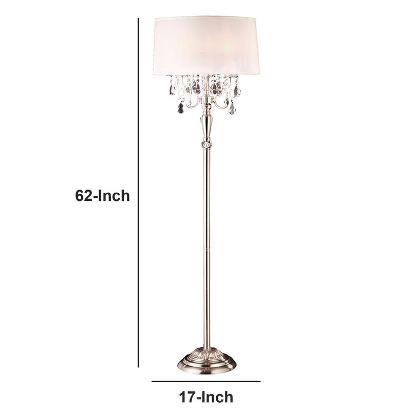 Stalk Design Metal Floor Lamp with Hanging Crystal Accent, Silver-Benzara