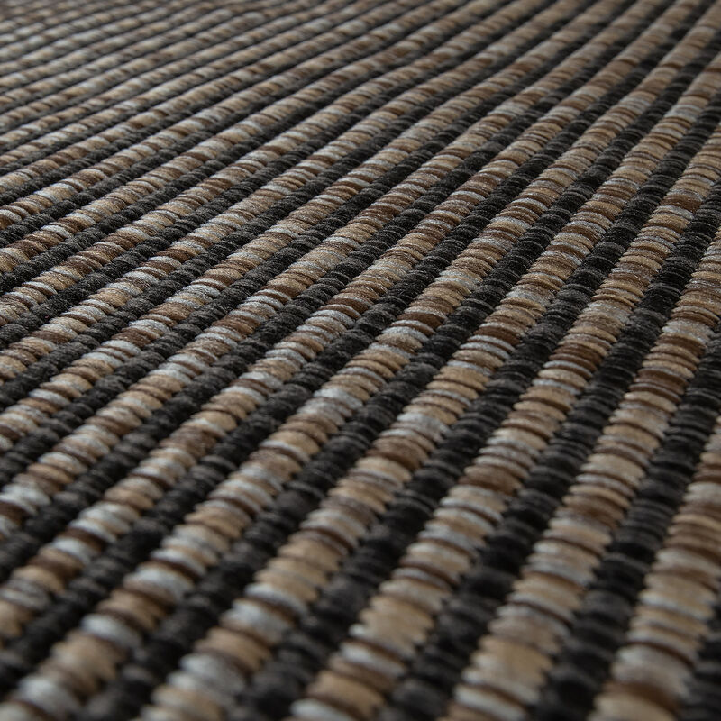 Outdoor Rug in Grey Brown, Rustic Style with Border for Patio or Balcony