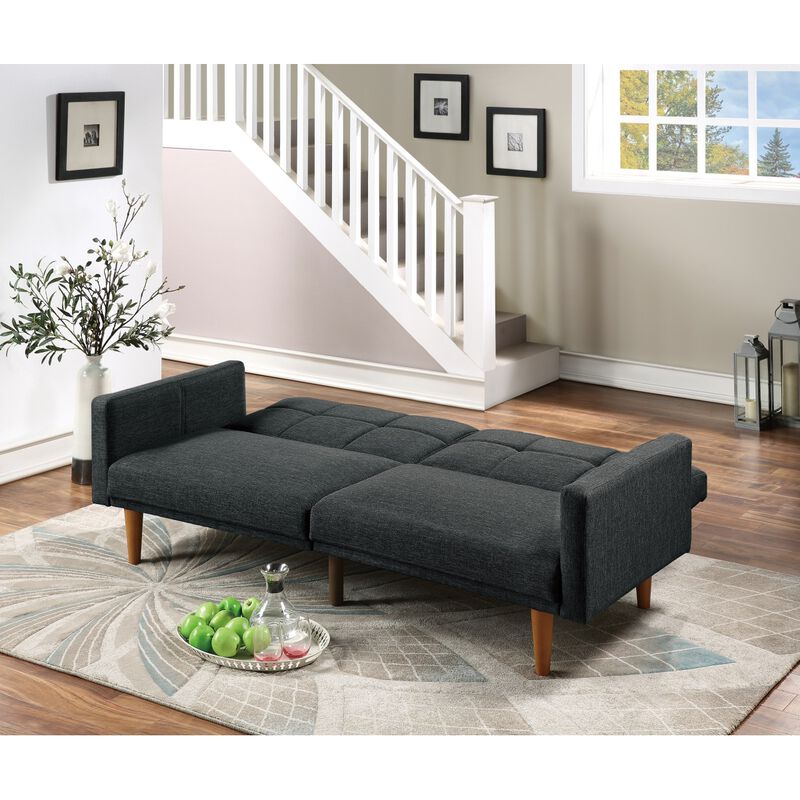 Transitional Black Sofa Bed with Wooden Legs
