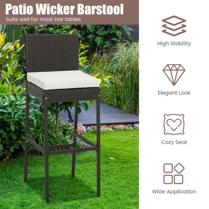 Hivvago Wicker Barstools with Seat Cushion and Footrest