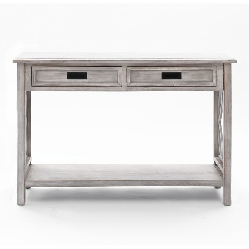 LuxenHome Gray Wood 2-Drawer 1-Shelf Console and Entry Table