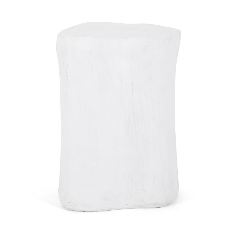 Outdoor End Table, Tree Stump Design, White Concrete Frame, 16 Inch - Benzara