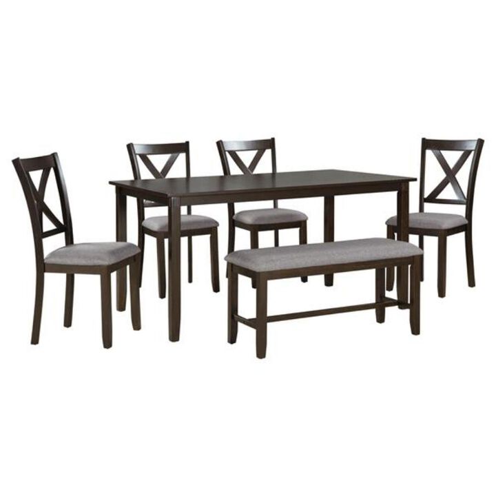 6-Piece Kitchen Dining Table Set Modern Table with Chairs & Bench for Dining Room or Kitchen