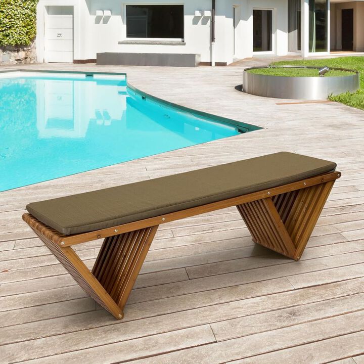 Outdoor Wooden Bench with Weatherproof Cushion, Solid Fir Wood, Coating with Wood Varnish, 2-Seater, for Patio, Porch, Yard, Garden, 62.8 inches (Teak Tone)