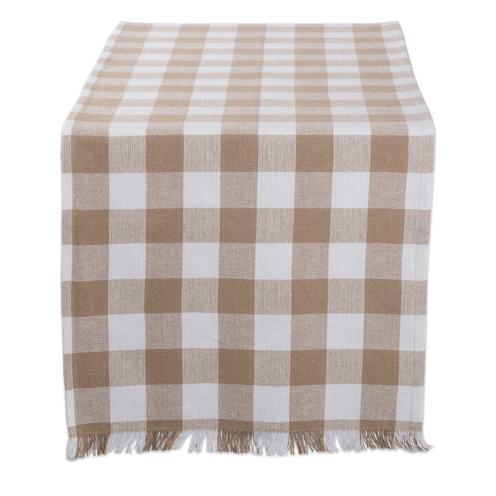 72" Fringed Table Runner with Stone Brown Checkered Design