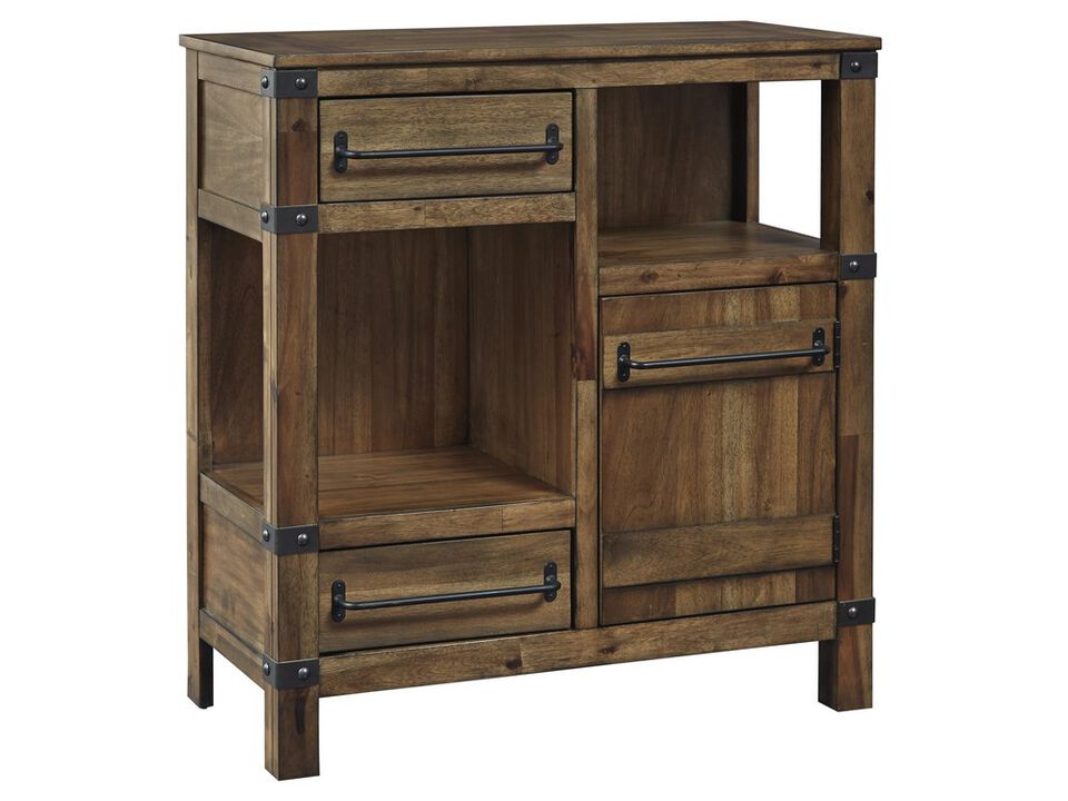 2 Drawer and 1 Door Accent Cabinet with 2 Open Compartments, Brown - Benzara