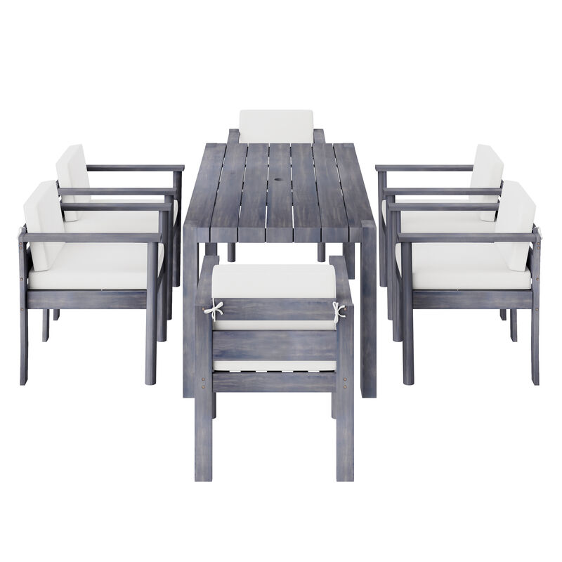 Merax 7-Piece Patio Dining Table Chairs Set for Backyard, Garden, Poolside