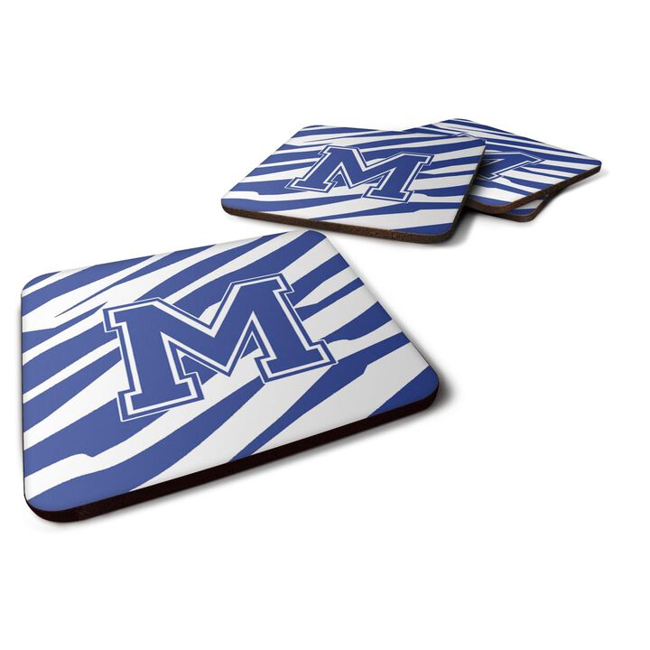 Caroline's Treasures CJ1034-MFC Monogram-Tiger Stripe Blue and White Foam Coasters (Set of 4), Initial Letter M, 3.5 H x 3.5 W, Multicolor