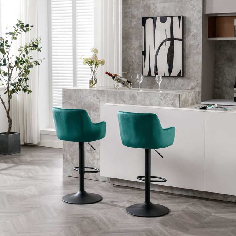 2 Green Adjustable Bar Stools With Back and Footrest